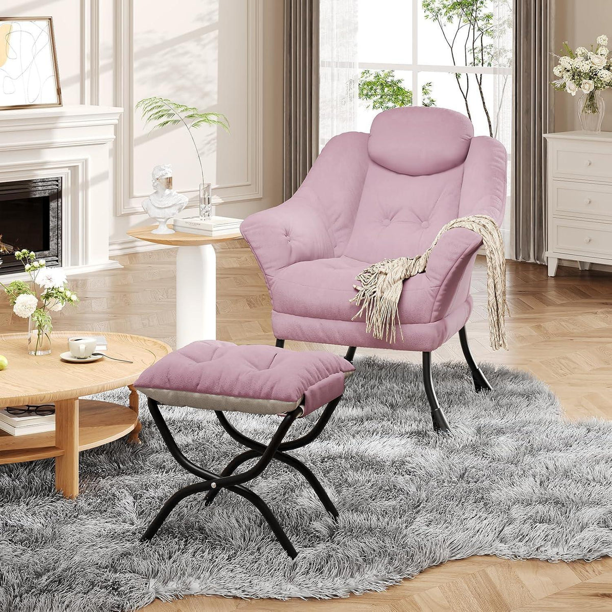 Bequemer Sessel mit Hocker – Modernes Lounge-Design in Rosa