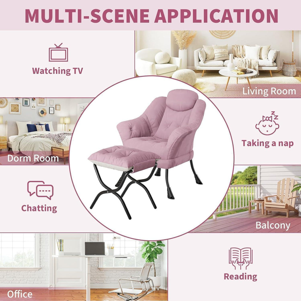 Bequemer Sessel mit Hocker – Modernes Lounge-Design in Rosa