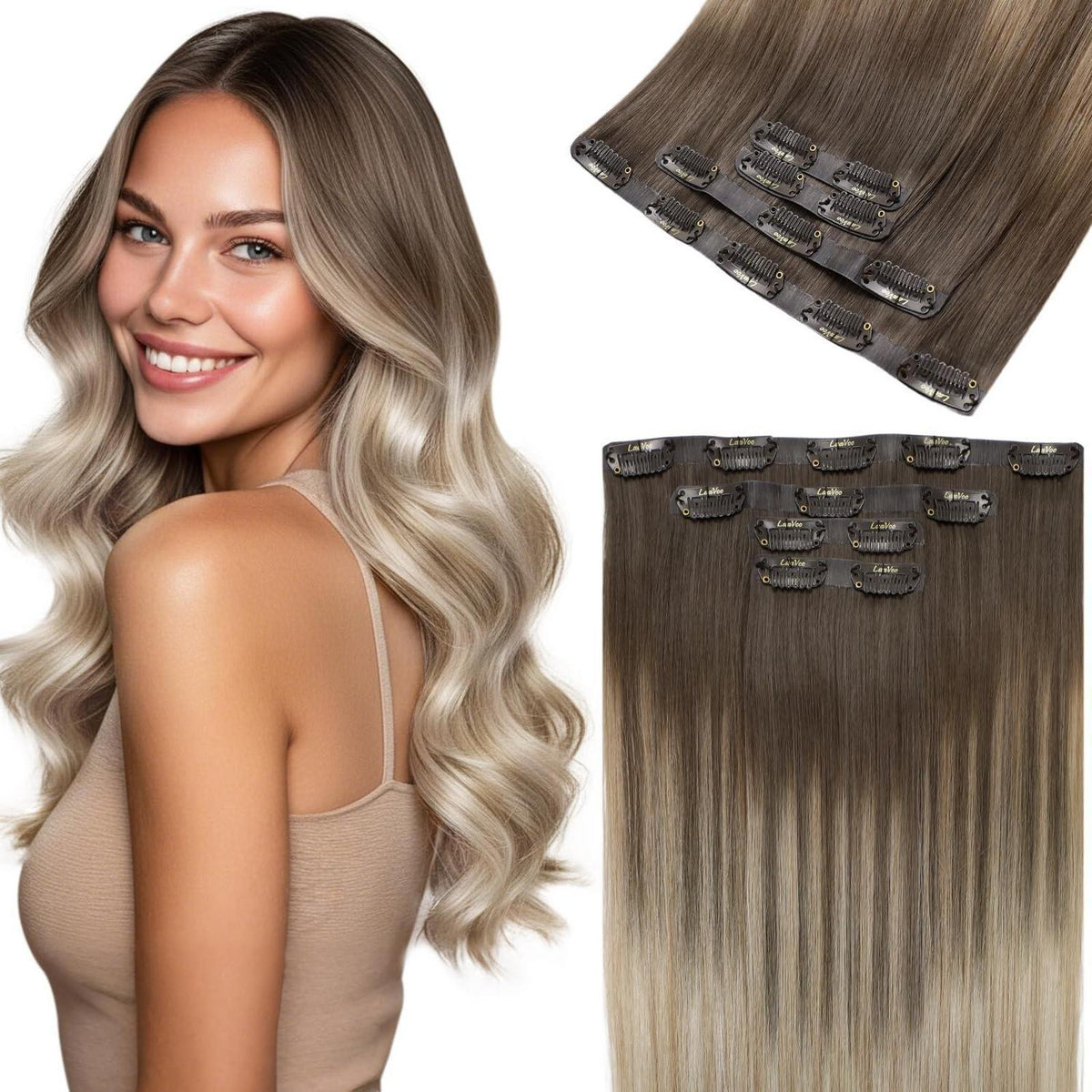 Echthaar Clip-Ins Ombre Blond 50cm - Volumenset