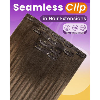 Echthaar Clip-Ins Braun Balayage 55cm – 100g