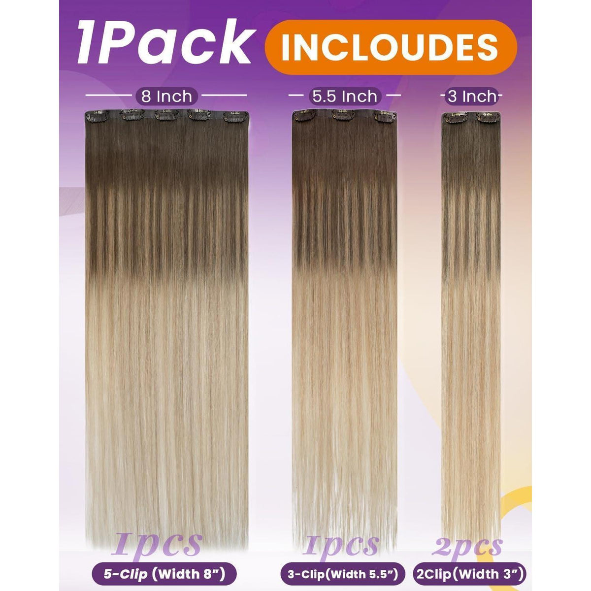 Echthaar Clip-Ins Braun Balayage 55cm – 100g