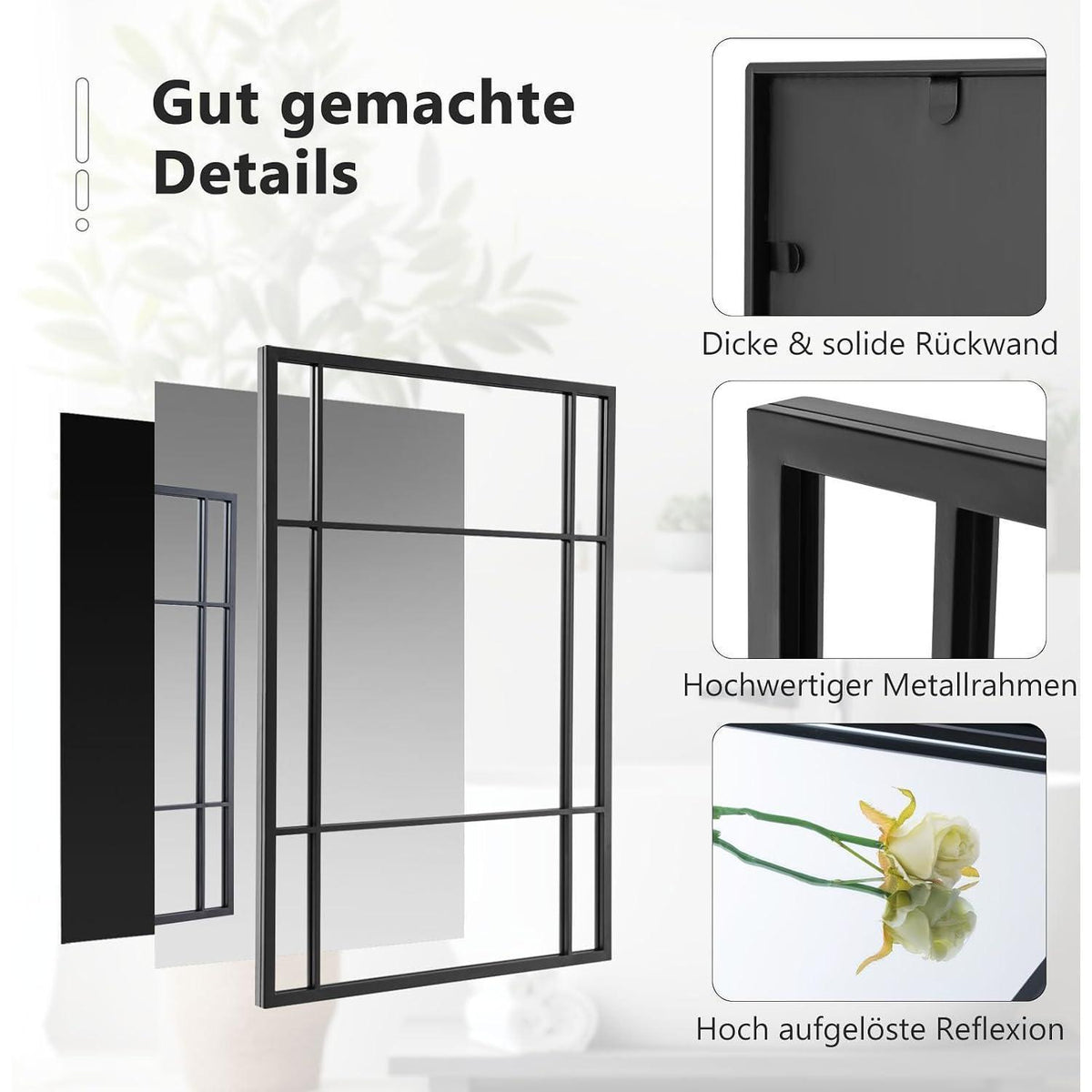 RELAX4LIFE Wandspiegel 100x70cm – Explosionsgeschütztes Glas & Metallrahmen