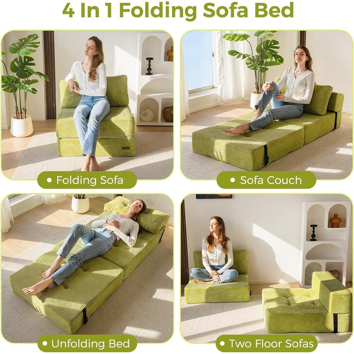 Klappsofa mit Schlaffunktion – Vielseitiges Bodensofa Hellgrün