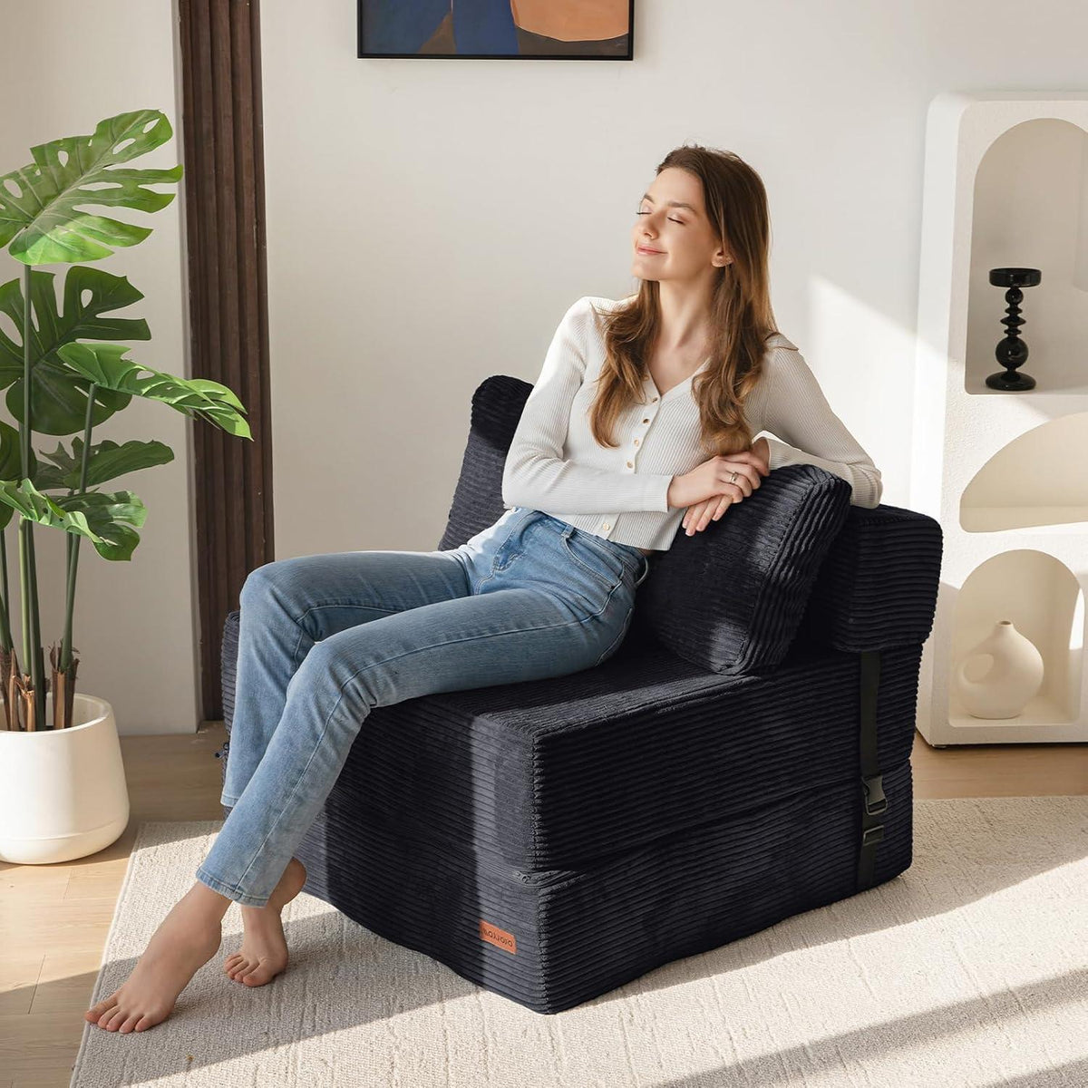 Klappsofa mit Schlaffunktion – Vielseitiges Bodensofa Schwarz