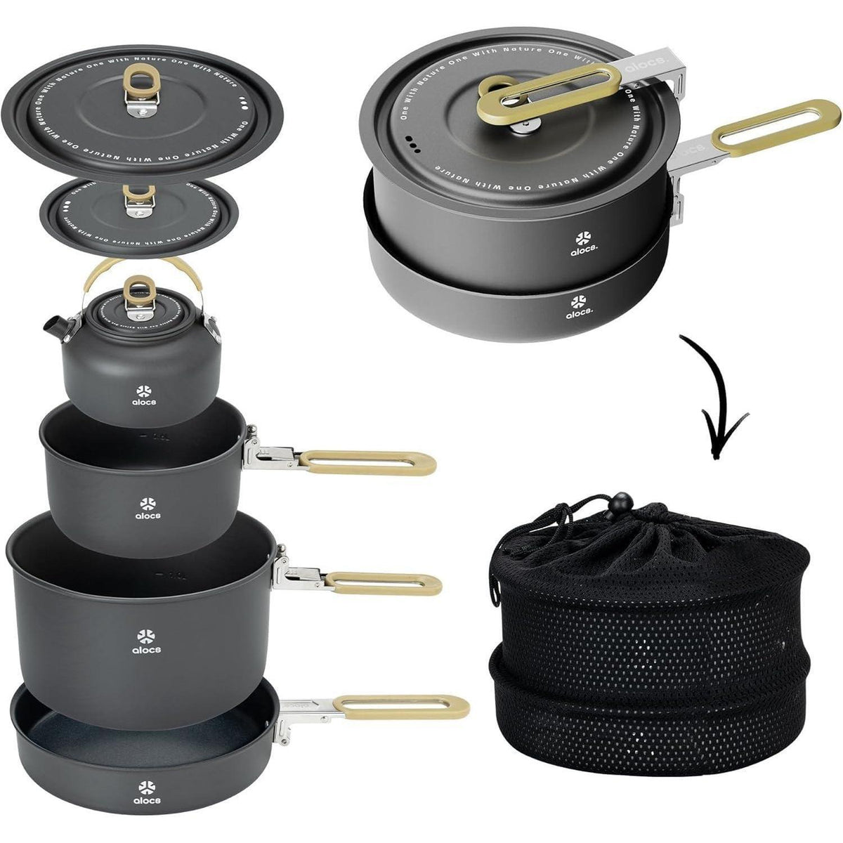 Camping Kochset Antihaft 3L+1.7L+0.8L + Bratpfanne