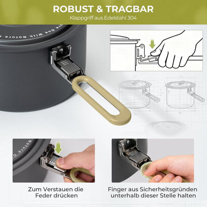 Camping Kochset Antihaft 3L+1.7L+0.8L + Bratpfanne
