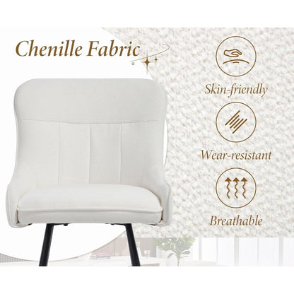 Barhocker 2er Set mit Chenille, Rückenlehne & Fußstütze - Weiß