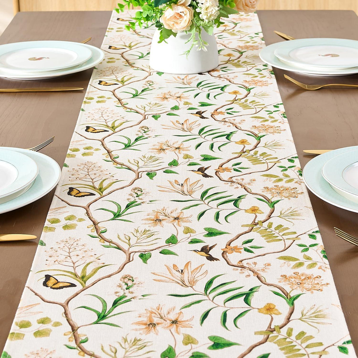 Tischläufer 33x183 cm Frühling Blumen & Blätter Deko