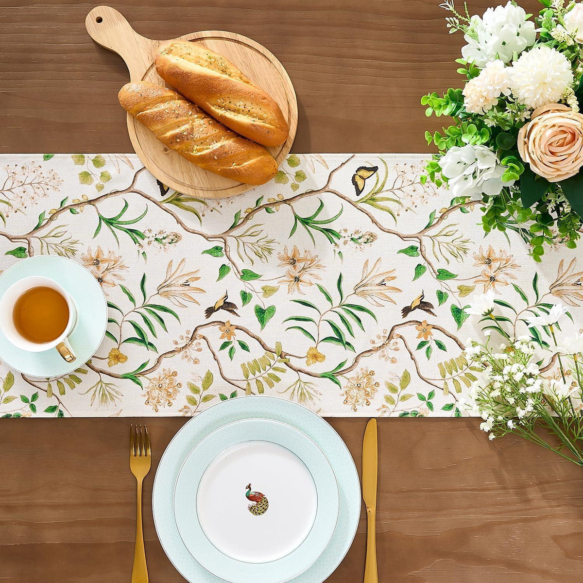 Tischläufer 33x183 cm Frühling Blumen & Blätter Deko