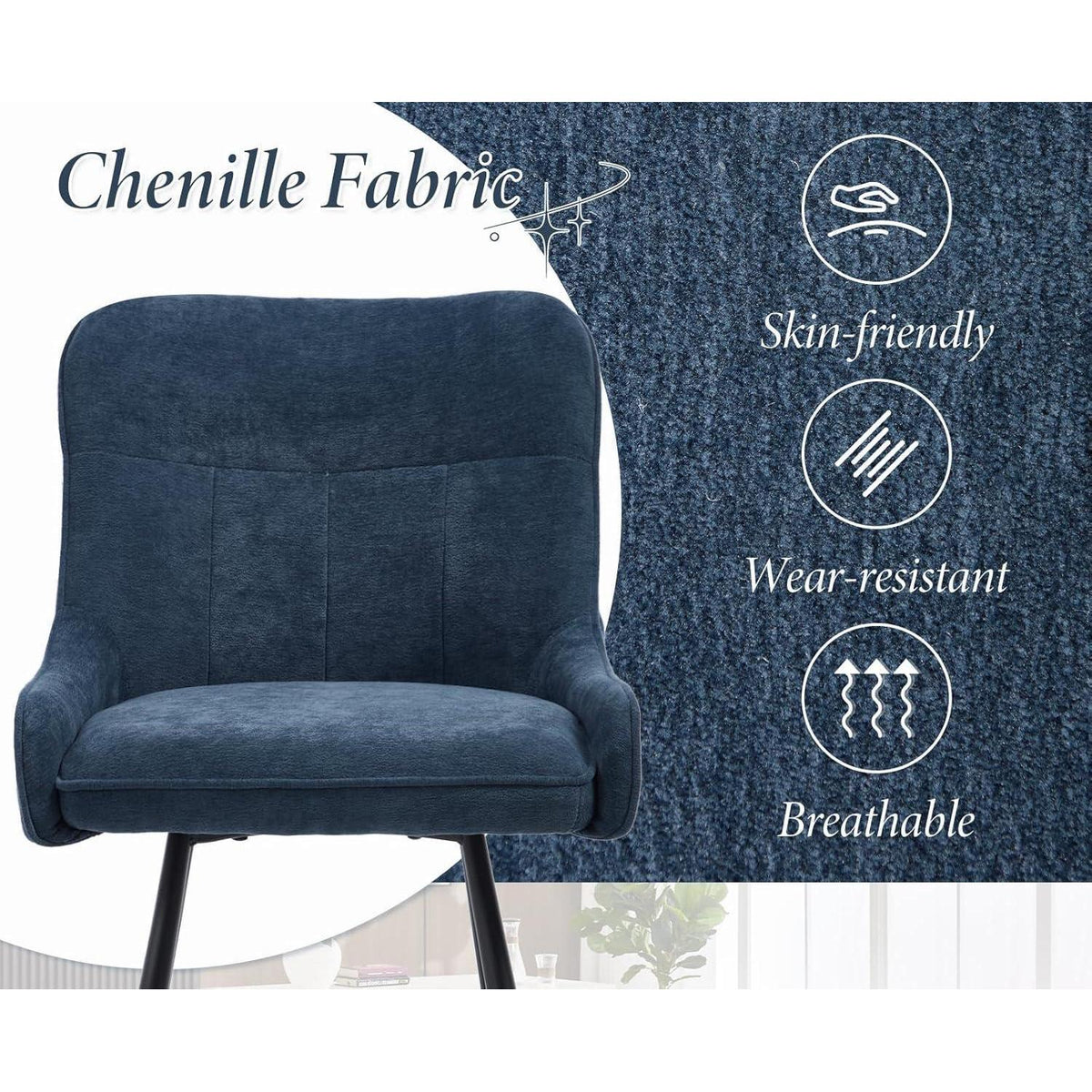 Blauer Barhocker 4er Set mit Chenille & Fußstütze