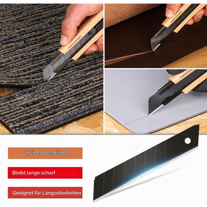 Teppichmesser mit einziehbarer Klinge und Holzgriff