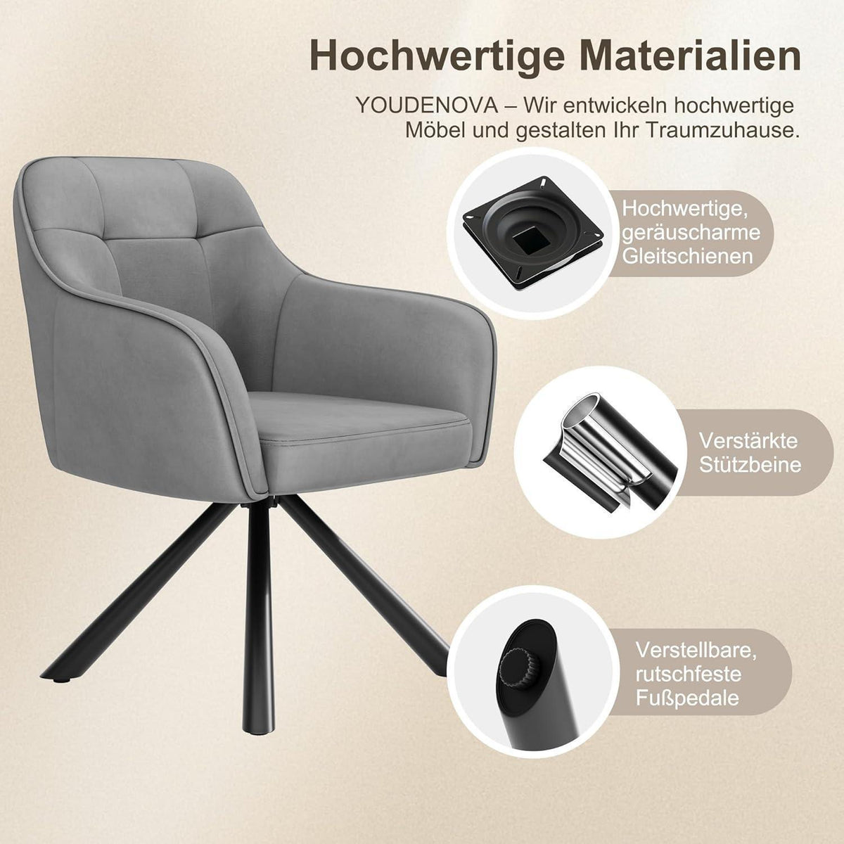 Drehbare Esszimmerstühle 2er Set mit Samt & Armlehnen
