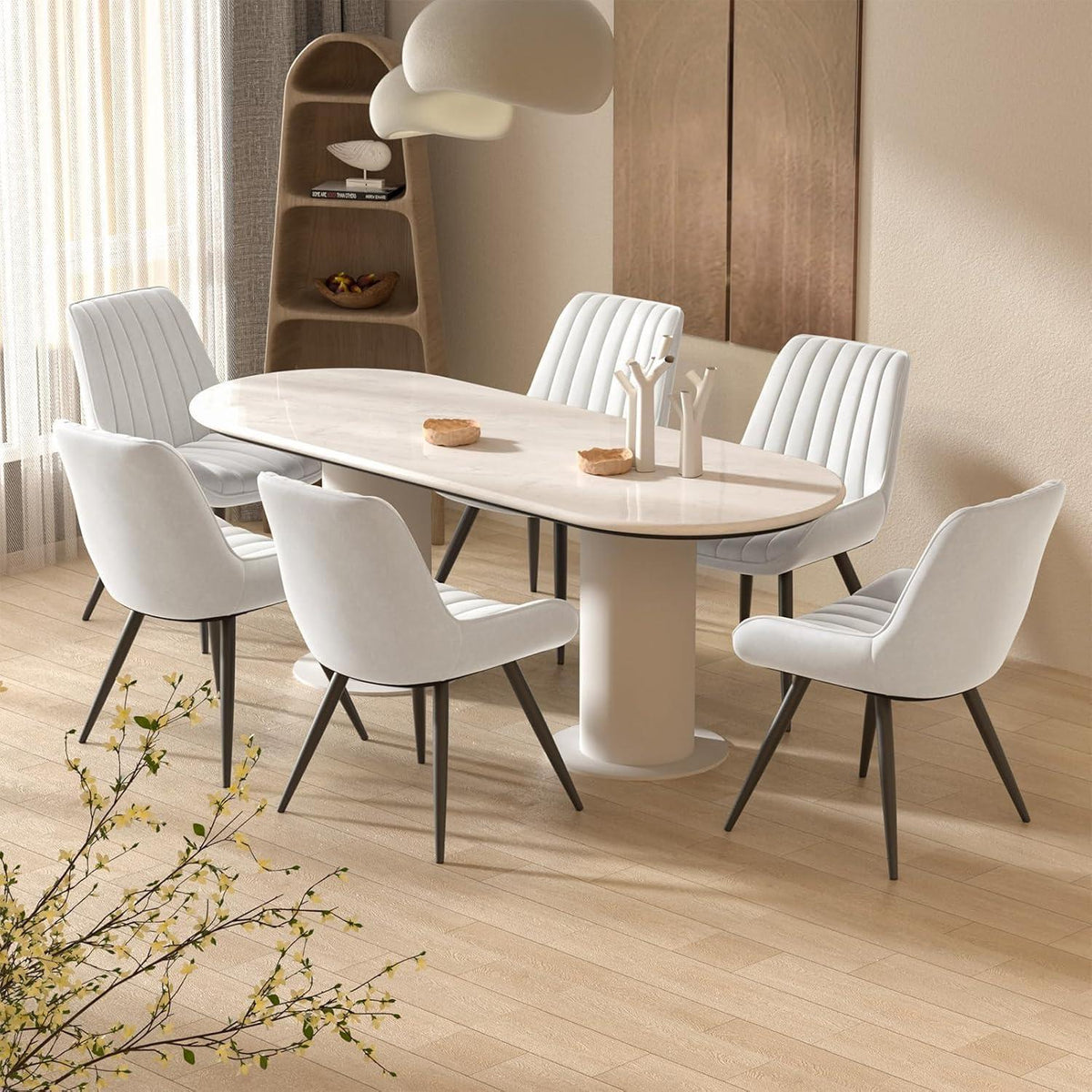 Esszimmerstühle 4er Set | Polsterstühle mit Sitzkissen Weiß
