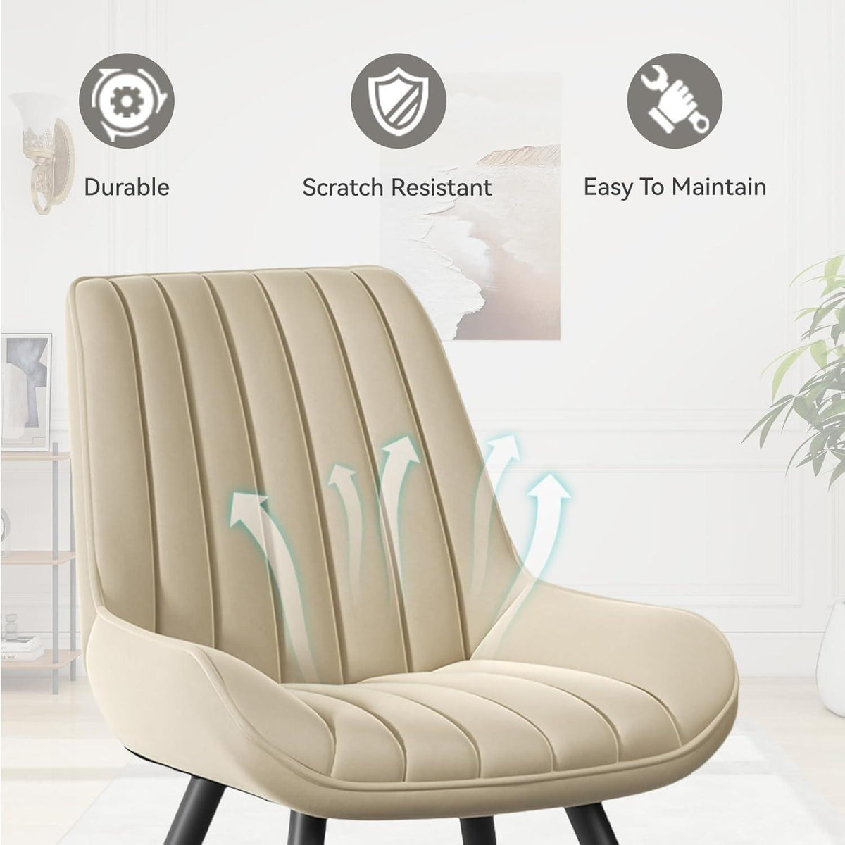 Esszimmerstühle 2er Set | Beige Polsterstühle mit Sitzkissen