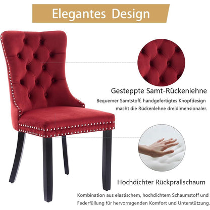 Samt-Esszimmerstühle 2er Set – Burgunderrot, Modern & Komfortabel