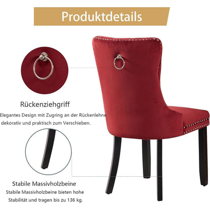 Samt-Esszimmerstühle 2er Set – Burgunderrot, Modern & Komfortabel