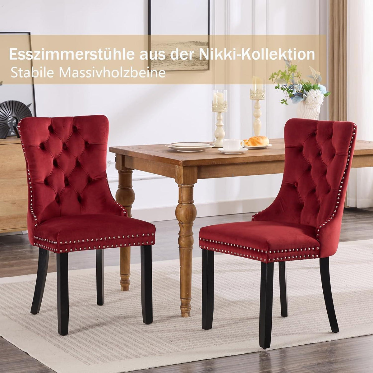 Samt-Esszimmerstühle 2er Set – Burgunderrot, Modern & Komfortabel