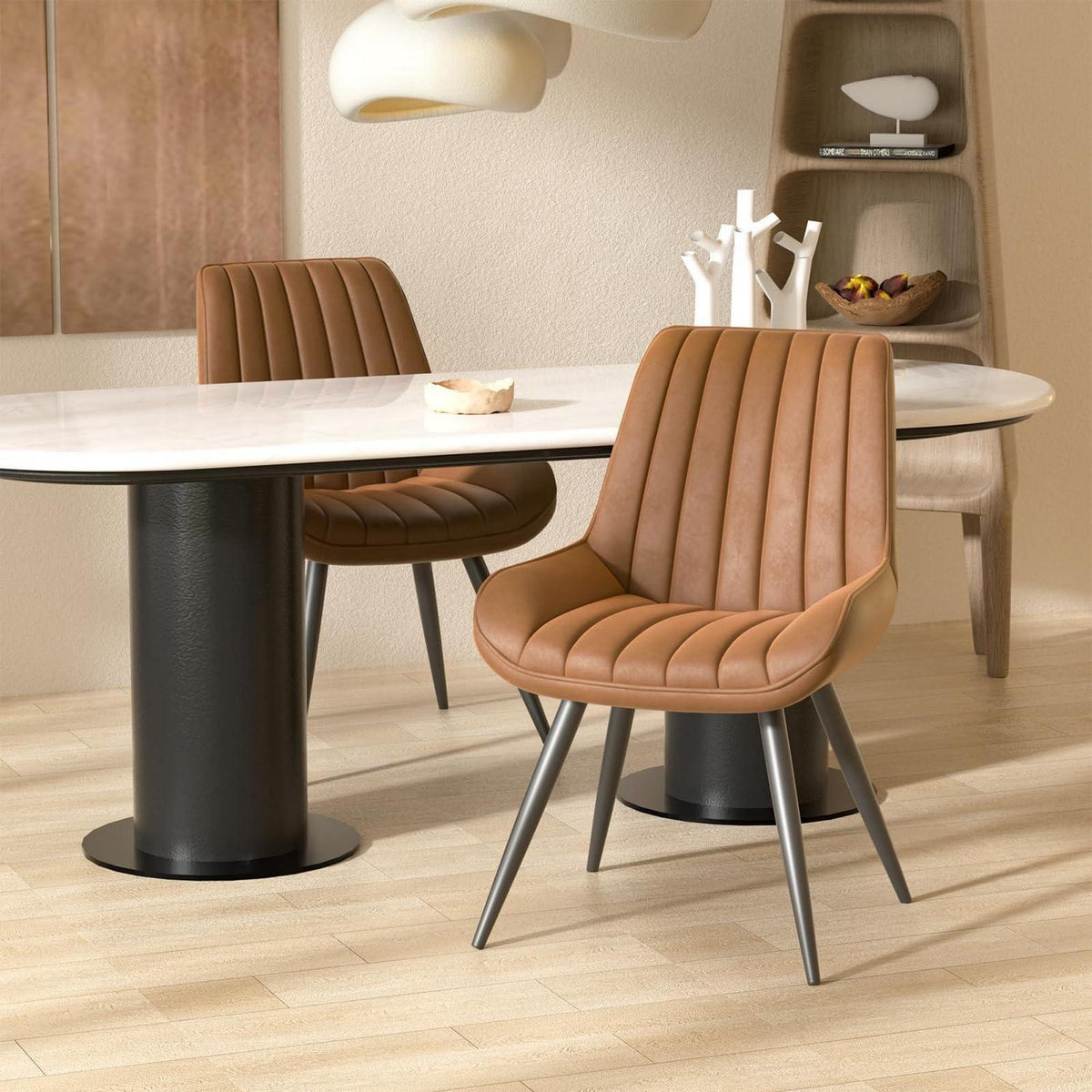 Esszimmerstühle 2er Set | Braun | Polsterstühle mit Sitzkissen