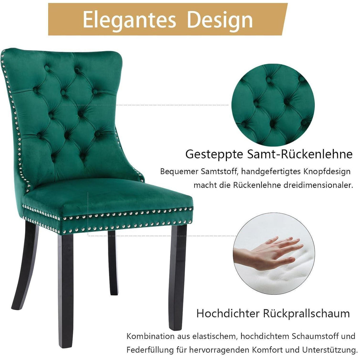 Gepolsterte Esszimmerstühle 2er-Set, Samt & Massivholz
