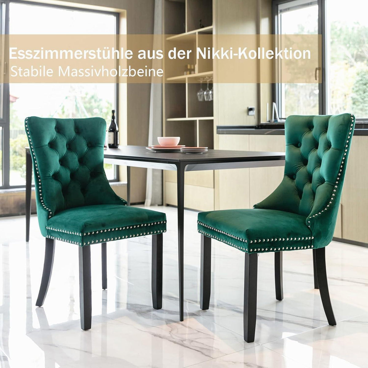 Gepolsterte Esszimmerstühle 2er-Set, Samt & Massivholz