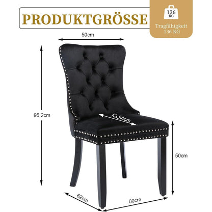 Samt Esszimmerstühle 2er Set mit Massivholzbeinen Schwarz