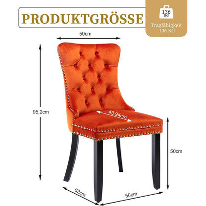 Samt Esszimmerstühle 2er Set mit Massivholzbeinen, Orange
