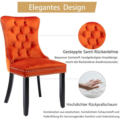 Samt Esszimmerstühle 2er Set mit Massivholzbeinen, Orange