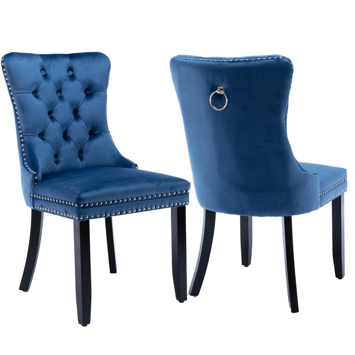 Samt-Esszimmerstühle 2er-Set mit Massivholzbeinen, Blau
