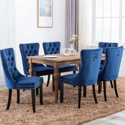 Samt-Esszimmerstühle 2er-Set mit Massivholzbeinen, Blau