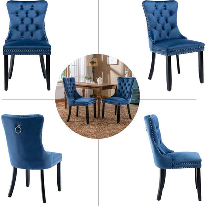 Samt-Esszimmerstühle 2er-Set mit Massivholzbeinen, Blau