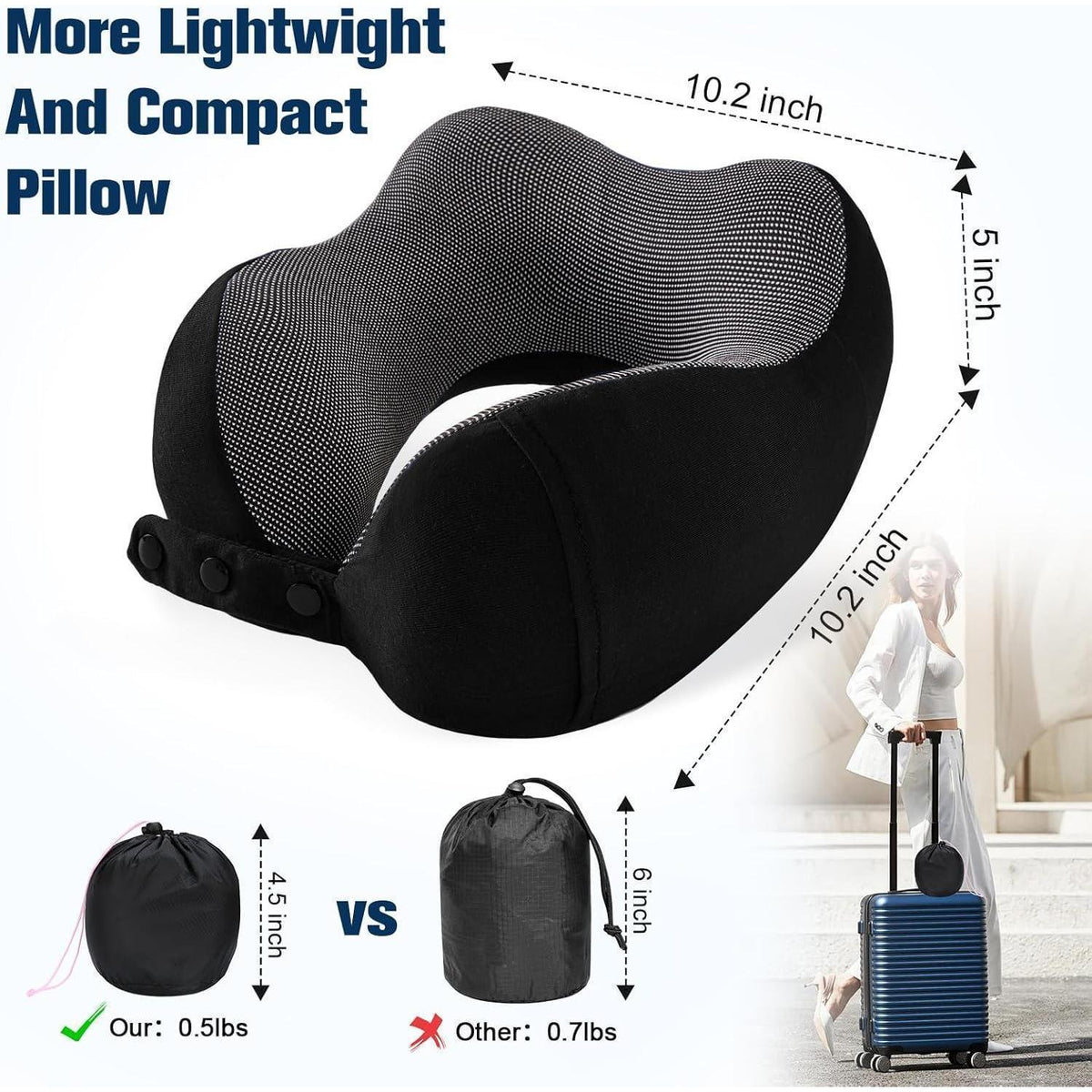 Reisekissen Nackenkissen Memory Foam Verstellbar mit Zubehör