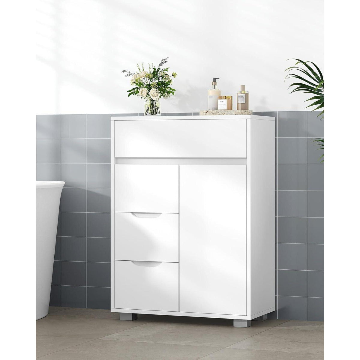 Hzuaneri Badschrank mit Verstellbarem Innenraum & 4 Schubladen