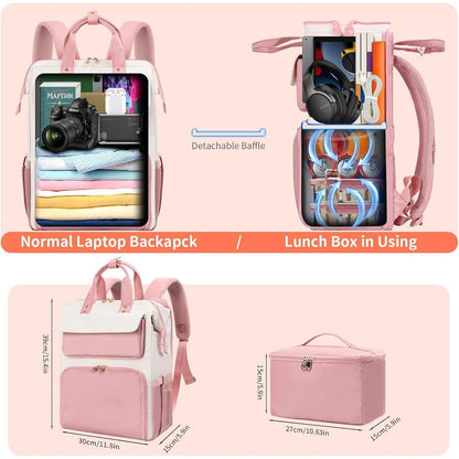 Lunch-Rucksack Damen Rosa-Beige mit Lunchbox & Laptopfach