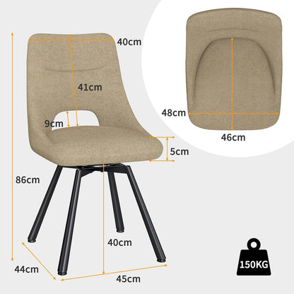 Drehbarer Esszimmerstuhl Set 6, Modern & Gepolstert, Khaki