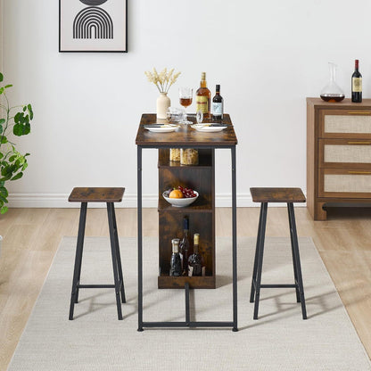 Litake Bartisch Set mit 2 Barhockern – Industrie-Stil Braun