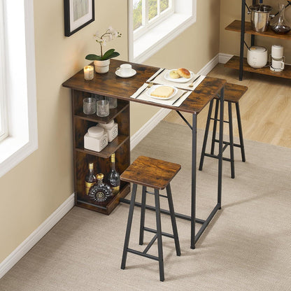 Litake Bartisch Set mit 2 Barhockern – Industrie-Stil Braun