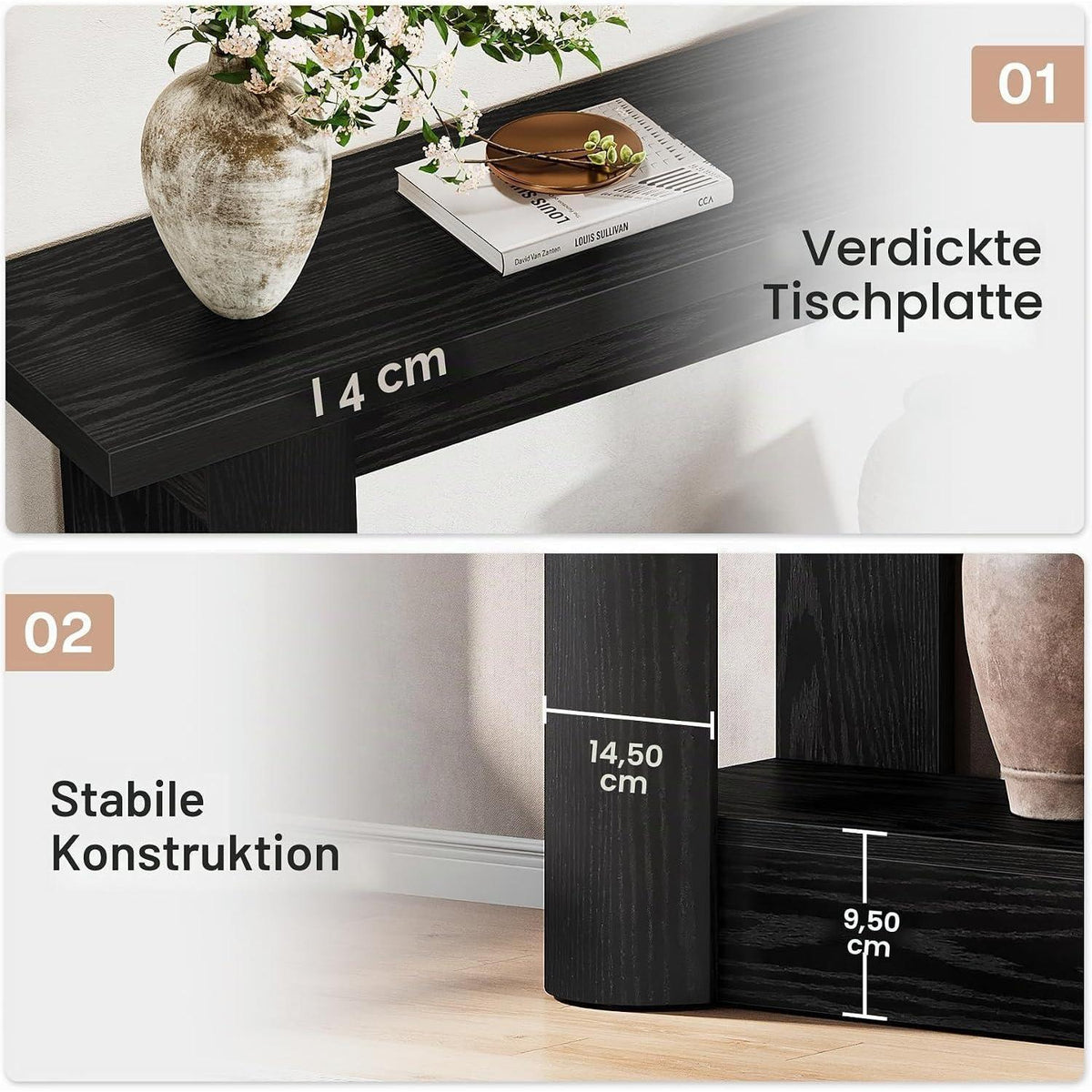 160cm Konsolentisch Schwarz – Schmaler Flurtisch für Wohnzimmer