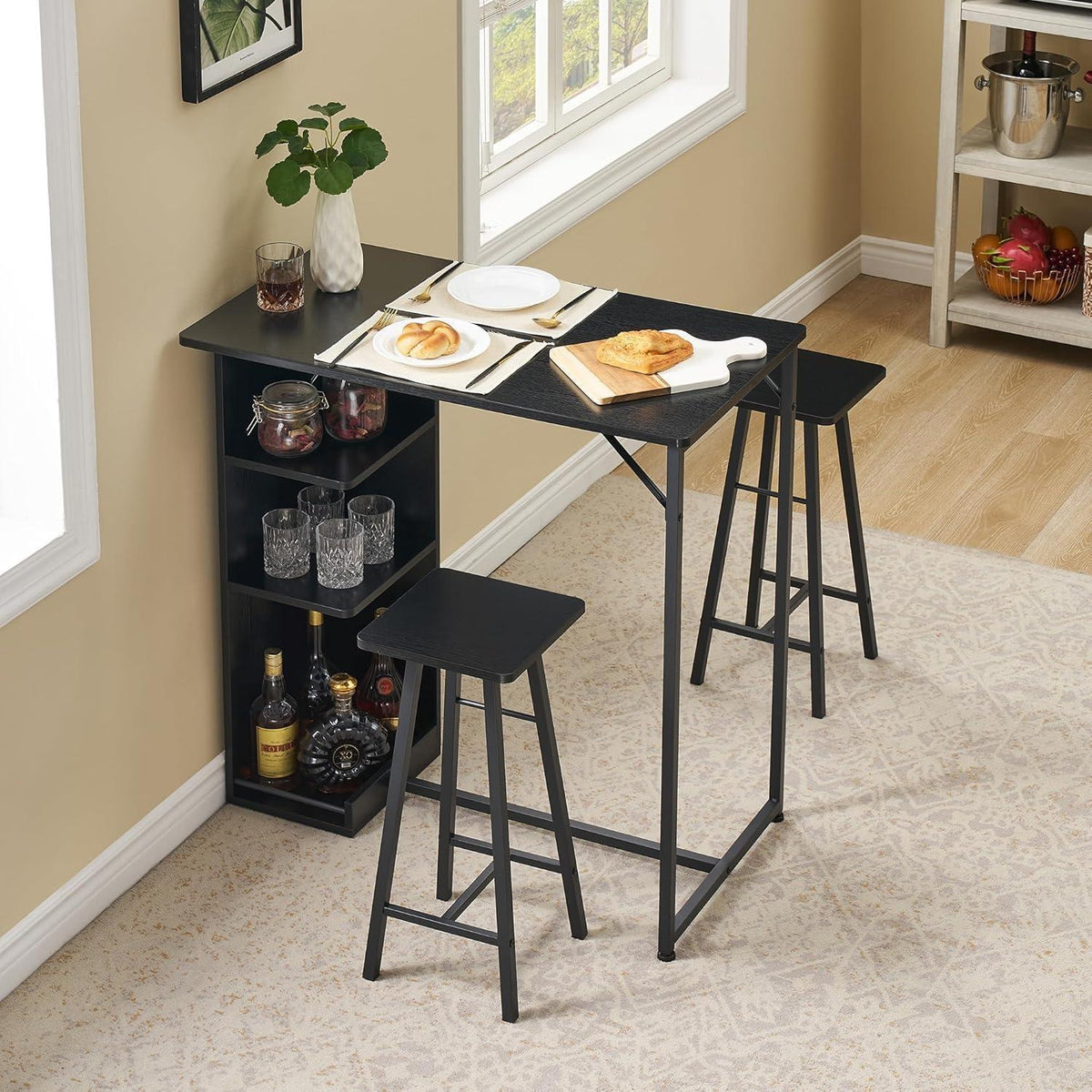 Litake Bartisch Set mit 2 Barhockern – Industrie-Stil