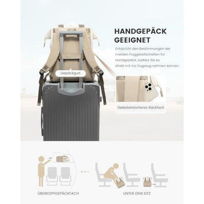 Damen Rucksack 18 Zoll Laptop Schulrucksack Beige & Khaki