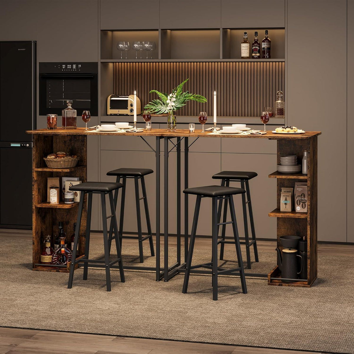 Litake Bartisch Set mit Hockern – Industrie-Stil für Küche & Bar