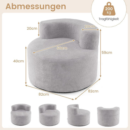 Rundes Einzelsofa mit Teddyfleece – Bequemer Sessel 82cm