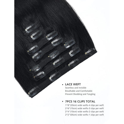 Echthaar Clip-in Extensions – 14 Zoll, Natürliches Schwarz