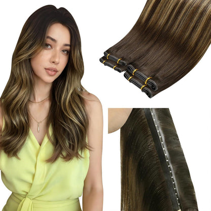 Echthaar Tressen Braun Balayage 55cm – Unsichtbare Haarverlängerung