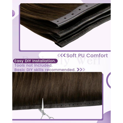 Echthaar Tressen Braun Balayage 55cm – Unsichtbare Haarverlängerung