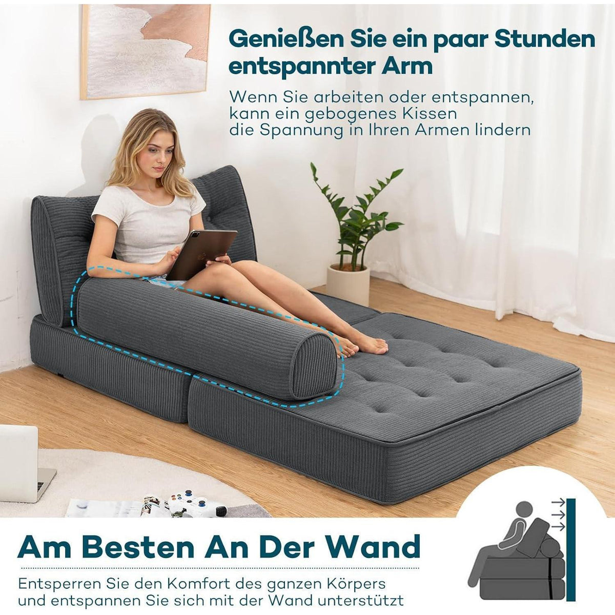Faltbares Schlafsofa 3-in-1 – Schlafsessel & Gästebett Grau