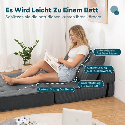 Faltbares Schlafsofa 3-in-1 – Schlafsessel & Gästebett Grau