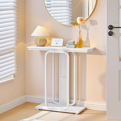 Weißer Konsolentisch mit geometrischem Gestell – Flurtisch & Sideboard