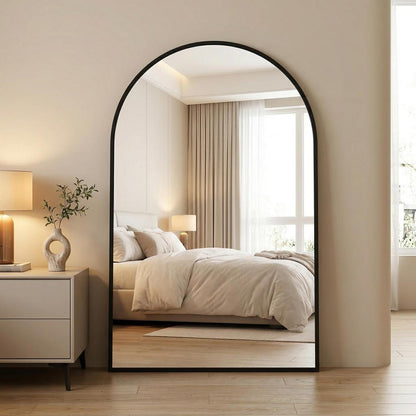 Bogen Wandspiegel 120x80cm Aluminium Schwarz – Badezimmer Spiegel
