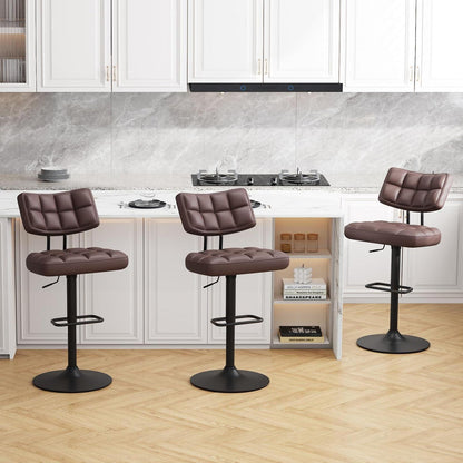 Höhenverstellbarer Barhocker mit Fußstütze – Braun, 3er-Set