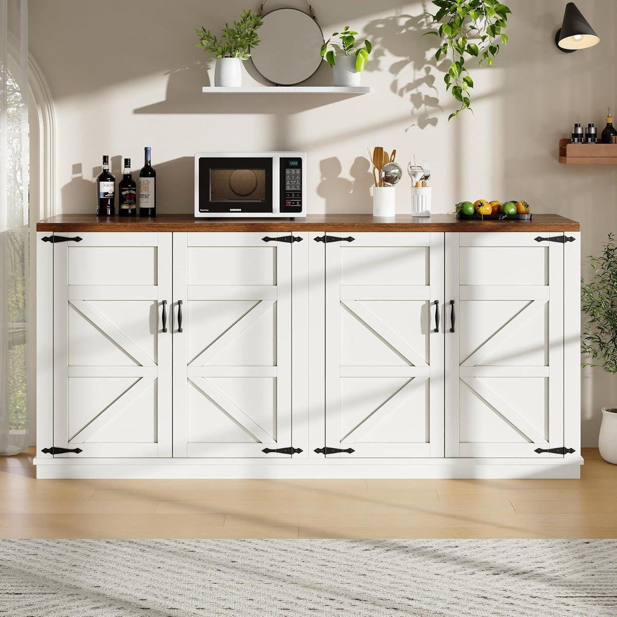 Weißes Sideboard mit 4 Türen & Verstellregalen (160x40x85)